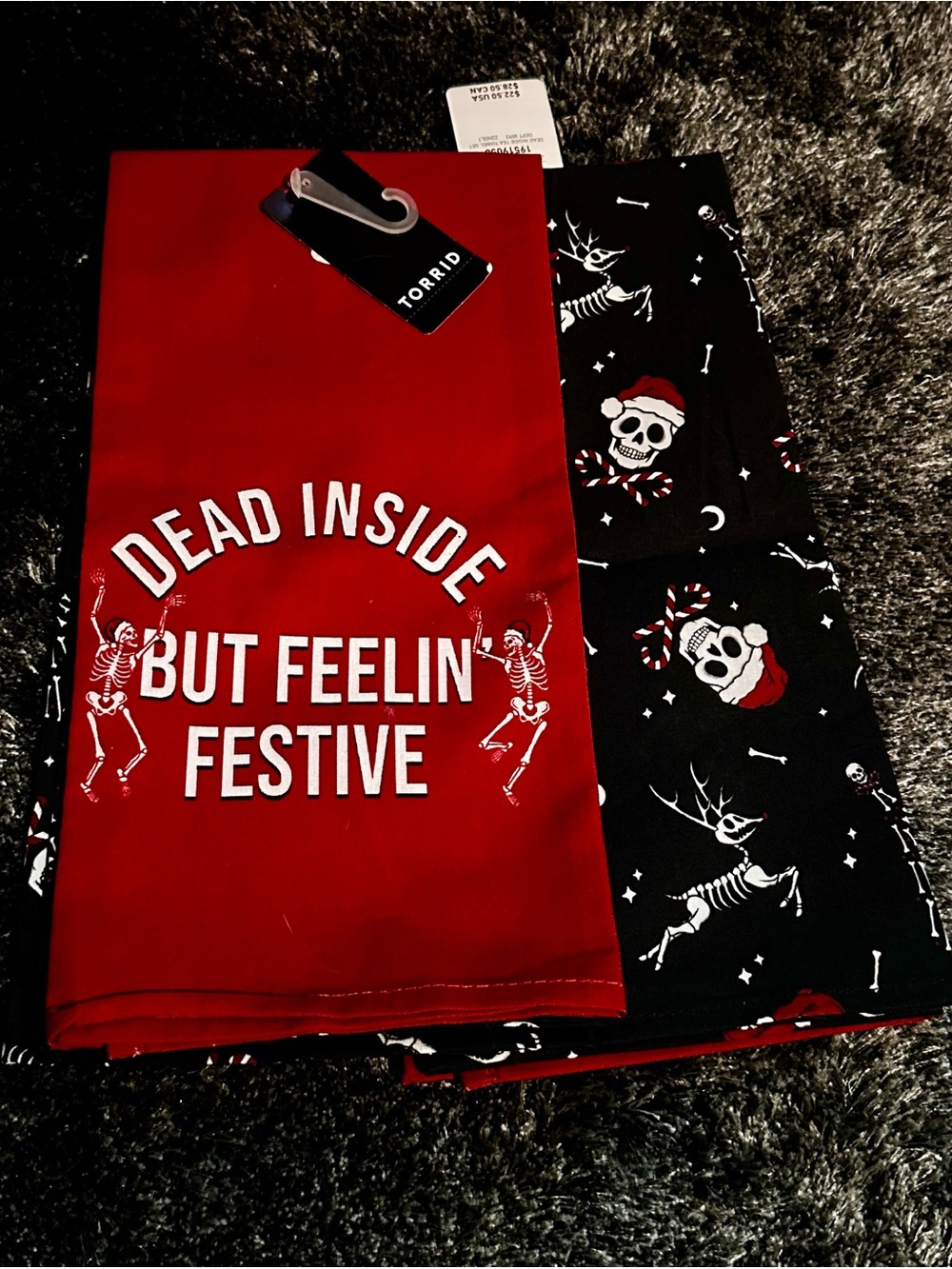 Torrid "Dead Inside But Feelin' Festive" Red & Black Holiday Napkin Set 2 pk